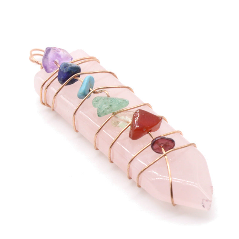 Seven Chakra Arrow Pendant - Natural Stone Necklace