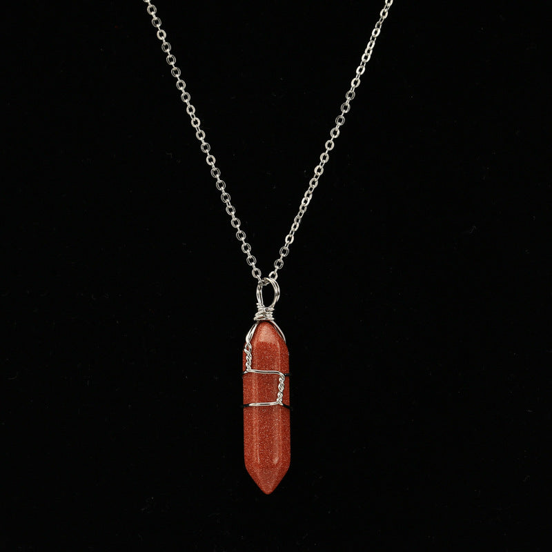 Handcrafted Wire Wrapped Hexagonal Crystal Point Pendant - Artisan Short Chain Necklace