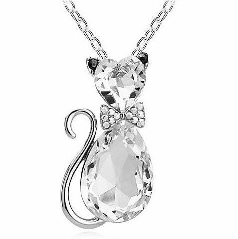 Cat Bow Crystal Necklace - Kawaii Kitty Pendant Jewelry