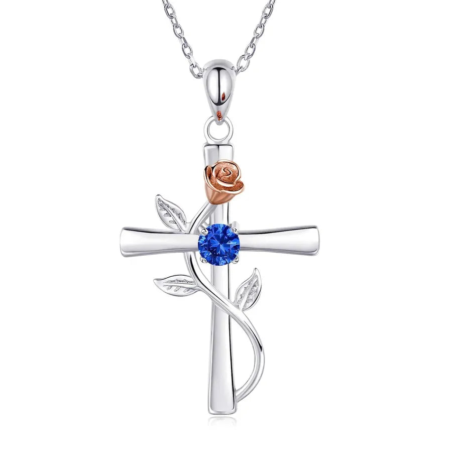 Rose Cross Birthstone Necklace - My Store