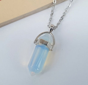 Opal Crystal Pendant Necklace - Golden Chain Gemstone