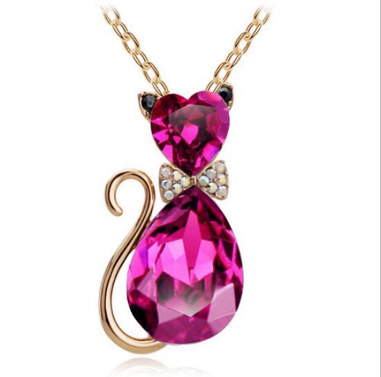 Cat bow crystal necklace rose gold - elegant cat jewelry