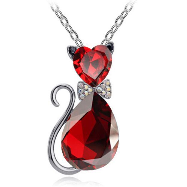 Cat Bow Crystal Necklace - Kawaii Kitty Pendant Jewelry