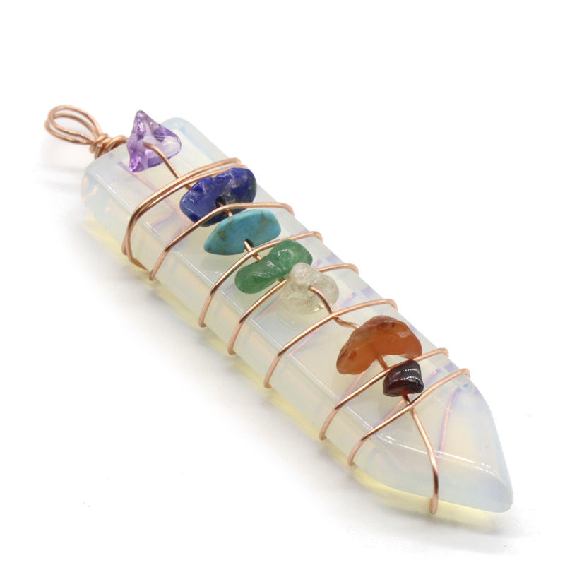 Seven Chakra Arrow Pendant - Natural Stone Necklace