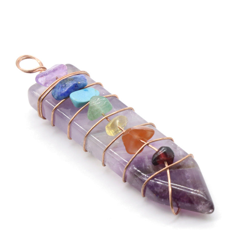 Seven Chakra Arrow Pendant - Natural Stone Necklace