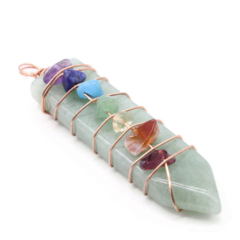 Seven Chakra Arrow Pendant - Natural Stone Necklace