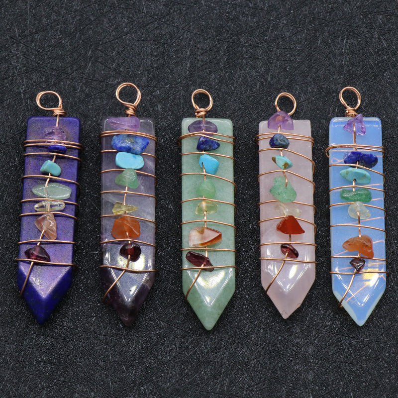 Seven Chakra Arrow Pendant - Natural Stone Necklace
