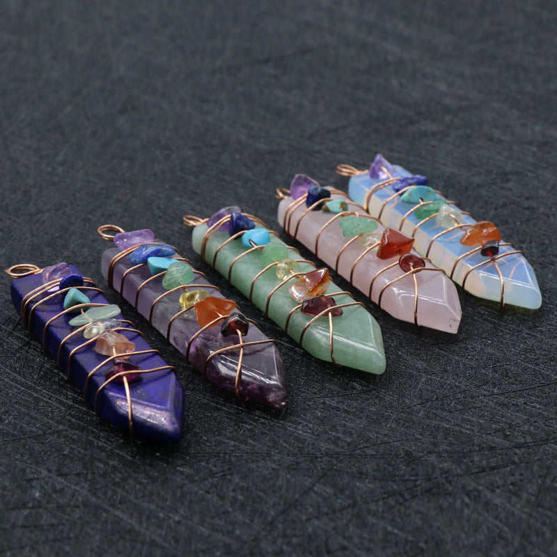 Seven Chakra Arrow Pendant - Natural Stone Necklace