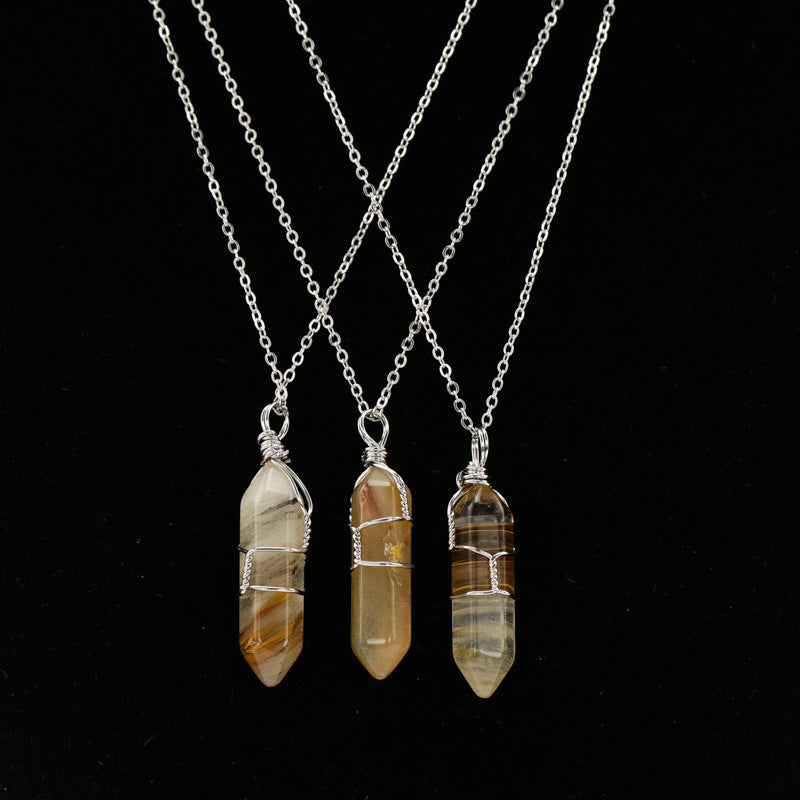 Handcrafted Wire Wrapped Hexagonal Crystal Point Pendant - Artisan Short Chain Necklace
