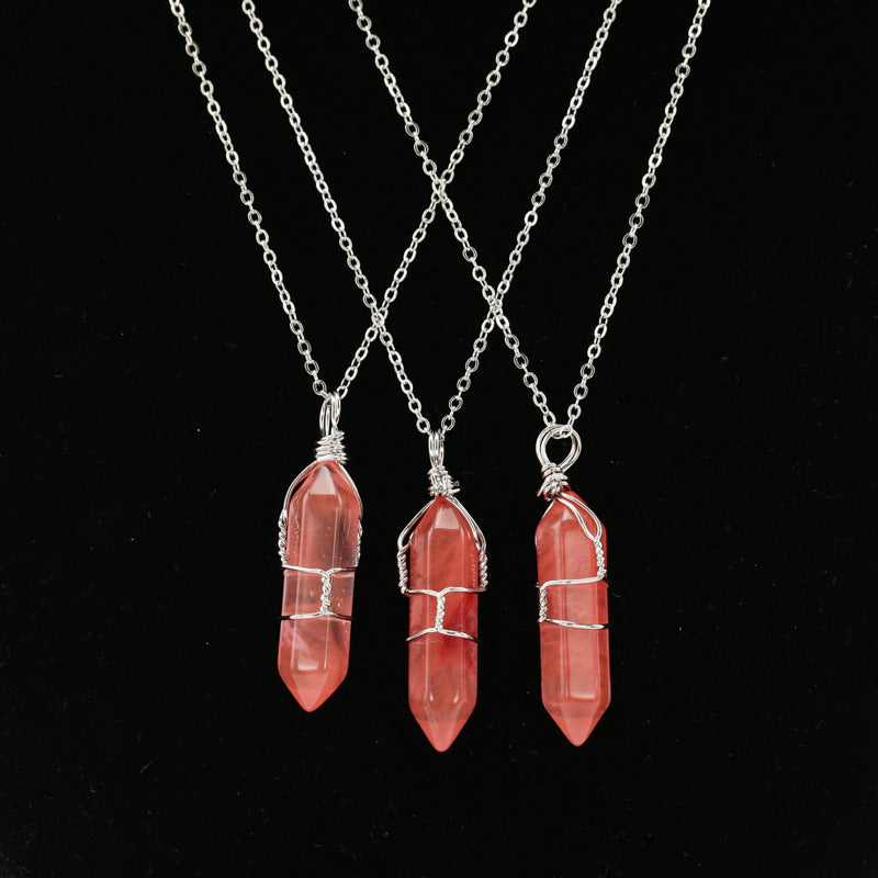 Handcrafted Wire Wrapped Hexagonal Crystal Point Pendant - Artisan Short Chain Necklace