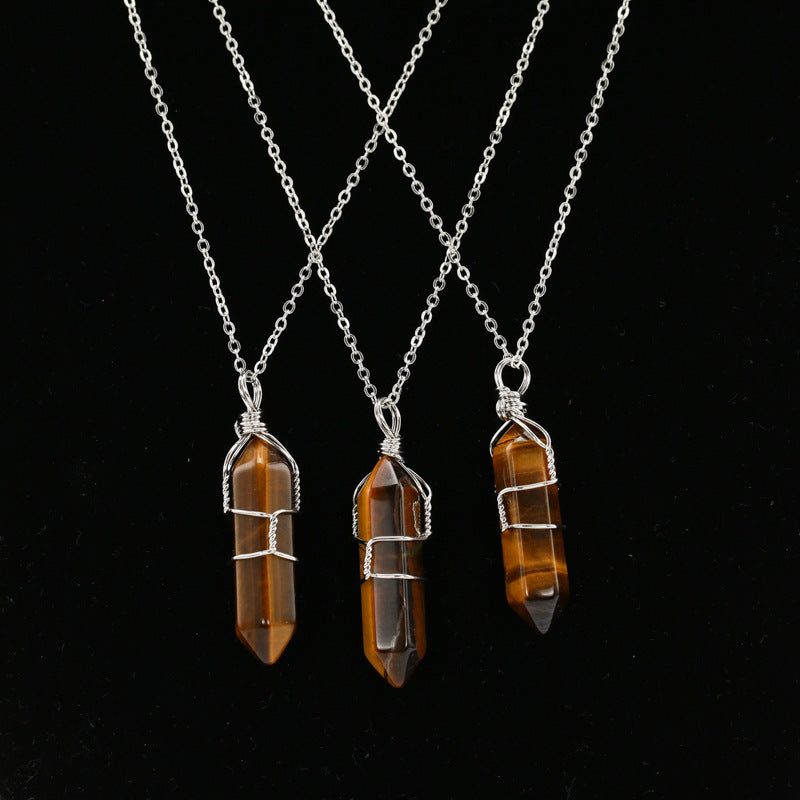 Handcrafted Wire Wrapped Hexagonal Crystal Point Pendant - Artisan Short Chain Necklace