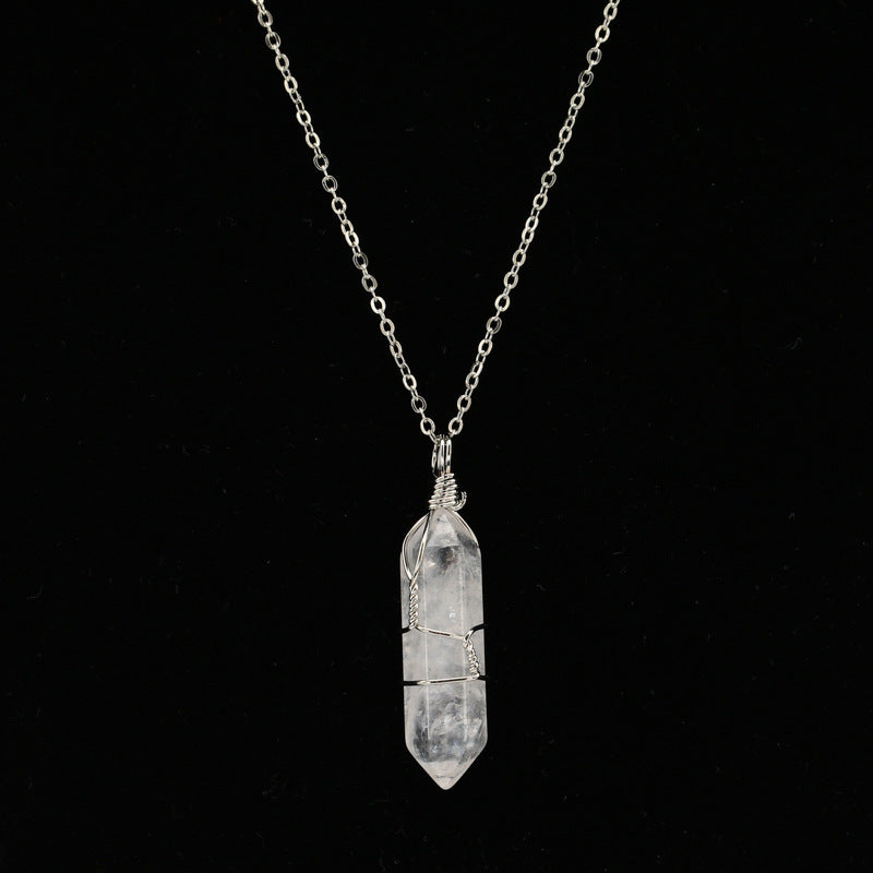 Handcrafted Wire Wrapped Hexagonal Crystal Point Pendant - Artisan Short Chain Necklace