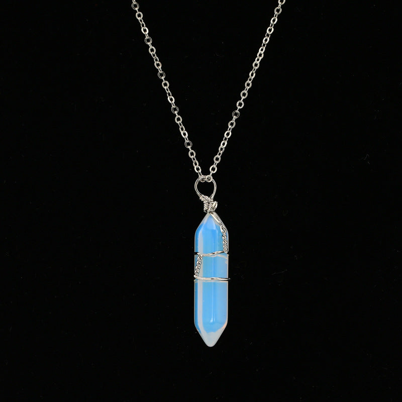 Handcrafted Wire Wrapped Hexagonal Crystal Point Pendant - Artisan Short Chain Necklace