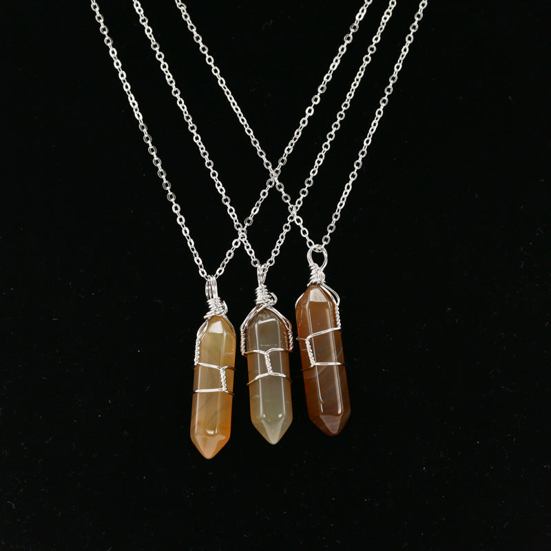 Handcrafted Wire Wrapped Hexagonal Crystal Point Pendant - Artisan Short Chain Necklace