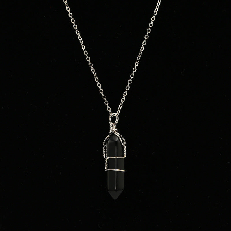 Handcrafted Wire Wrapped Hexagonal Crystal Point Pendant - Artisan Short Chain Necklace
