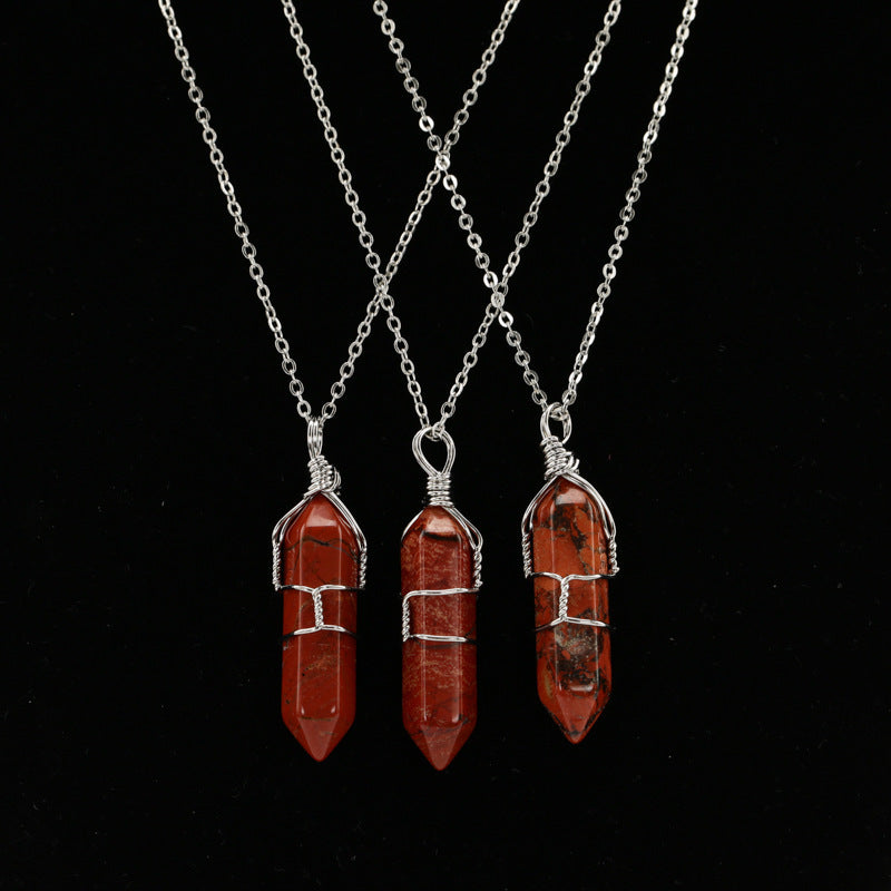 Handcrafted Wire Wrapped Hexagonal Crystal Point Pendant - Artisan Short Chain Necklace
