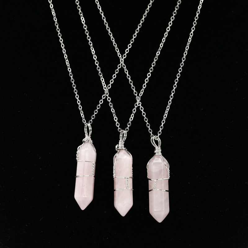 Handcrafted Wire Wrapped Hexagonal Crystal Point Pendant - Artisan Short Chain Necklace