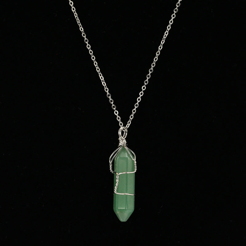 Handcrafted Wire Wrapped Hexagonal Crystal Point Pendant - Artisan Short Chain Necklace
