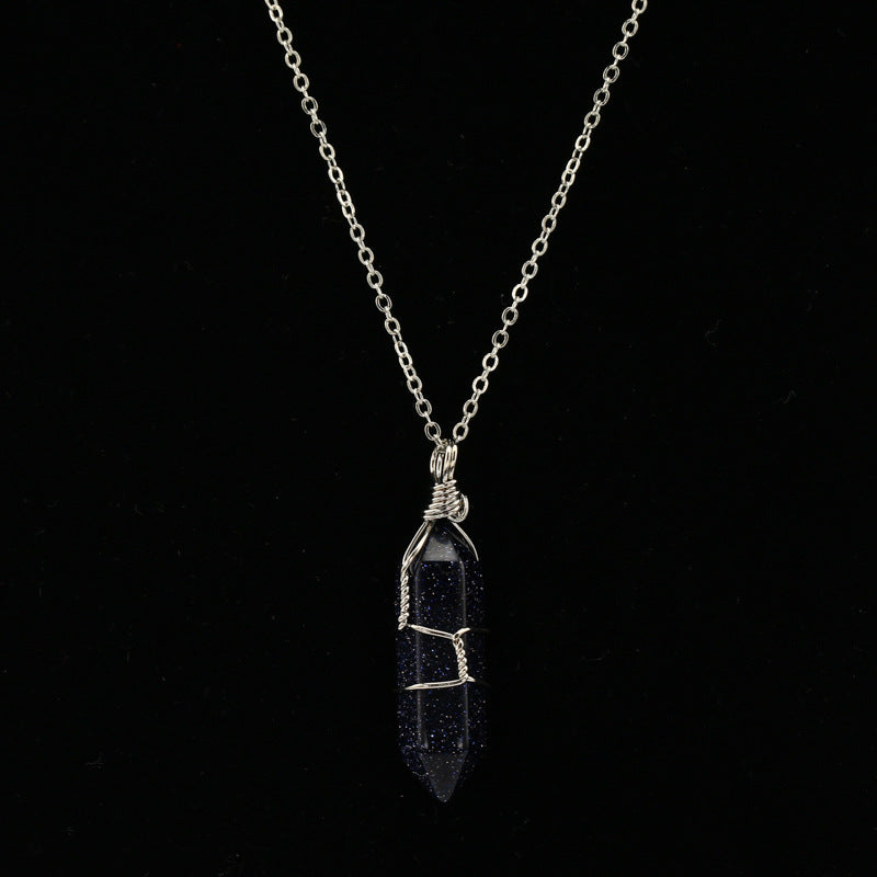 Handcrafted Wire Wrapped Hexagonal Crystal Point Pendant - Artisan Short Chain Necklace