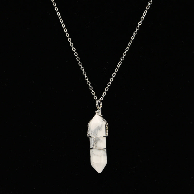 Handcrafted Wire Wrapped Hexagonal Crystal Point Pendant - Artisan Short Chain Necklace