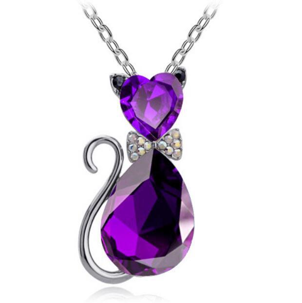 Cat Bow Crystal Necklace - Kawaii Kitty Pendant Jewelry