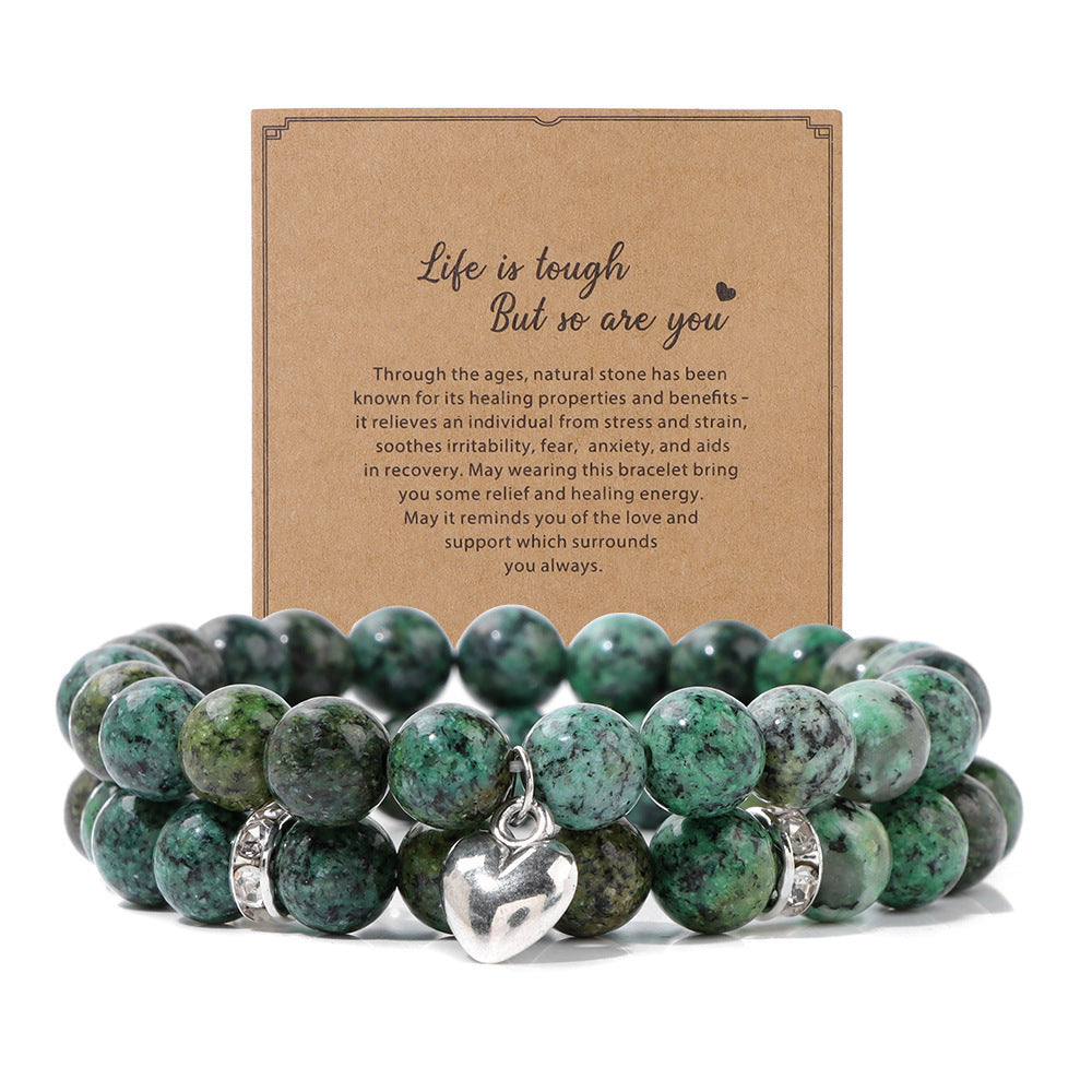 Zebra Stone Turquoise Obsidian Double Layer Bracelet Set