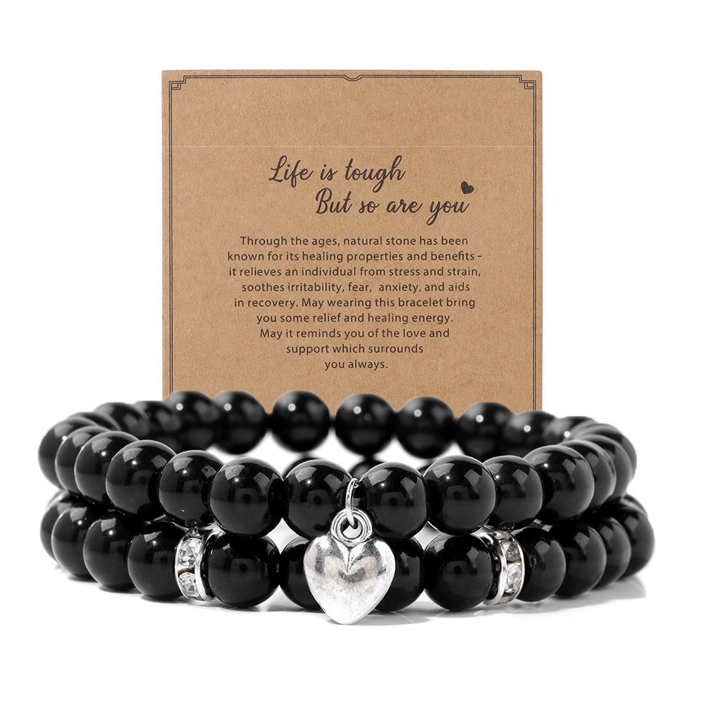 Zebra Stone Turquoise Obsidian Double Layer Bracelet Set