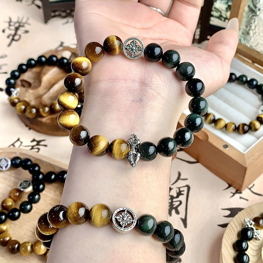 Golden tiger eye silver crystal bracelet natural healing stone