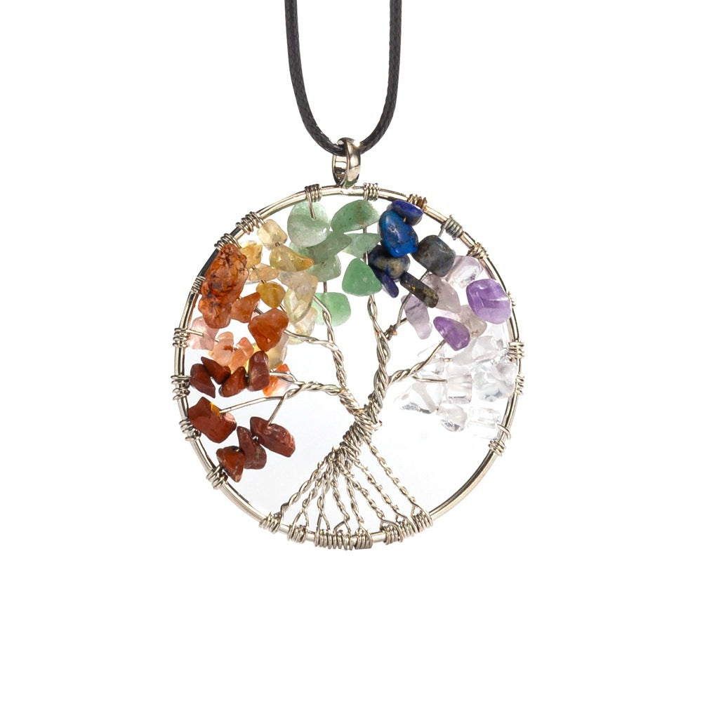 Tree of life pendant with natural crystals - electroplated finish detail