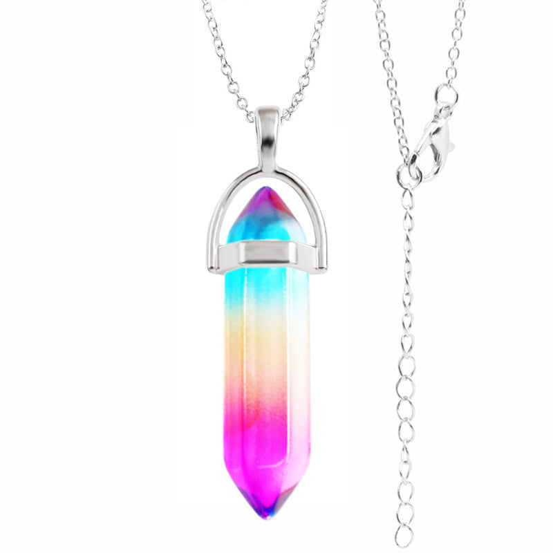 Opal Crystal Pendant Necklace - Golden Chain Gemstone