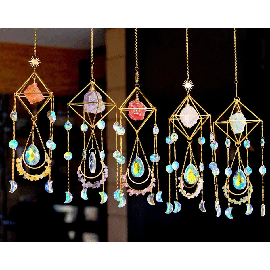 Crystal sun catcher creating colorful rainbow reflections