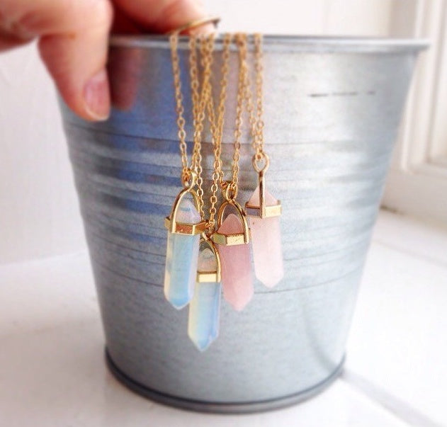 Opal Crystal Pendant Necklace - Golden Chain Gemstone