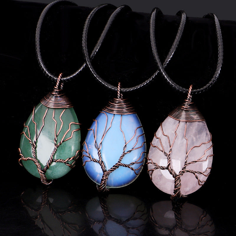 Artisan wire wrapped crystal pendant - side angle showing craftsmanship
