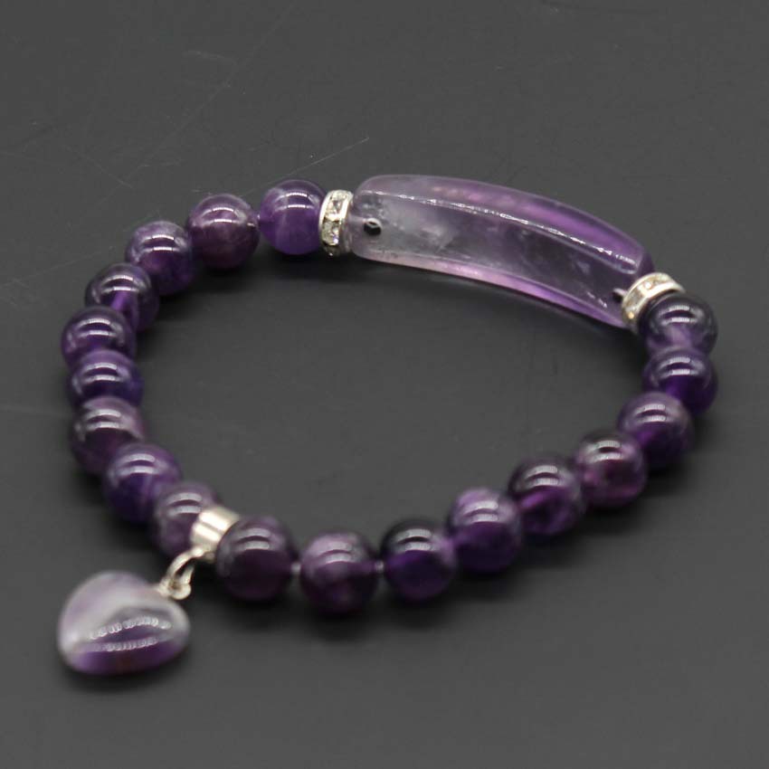 Love Heart Crystal Bracelet - Natural Amethyst Stone Jewelry