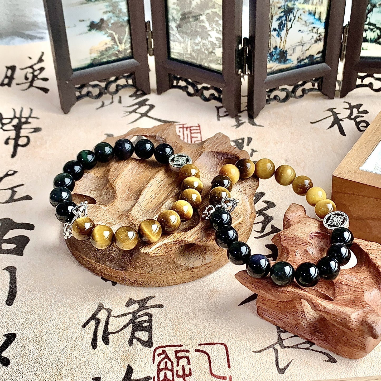 Golden Tiger Eye Silver Crystal Bracelet - Natural Gemstone