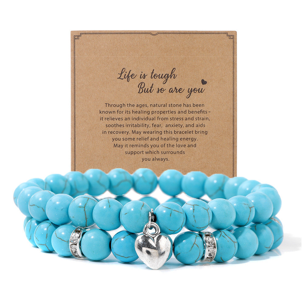 Zebra Stone Turquoise Obsidian Double Layer Bracelet Set