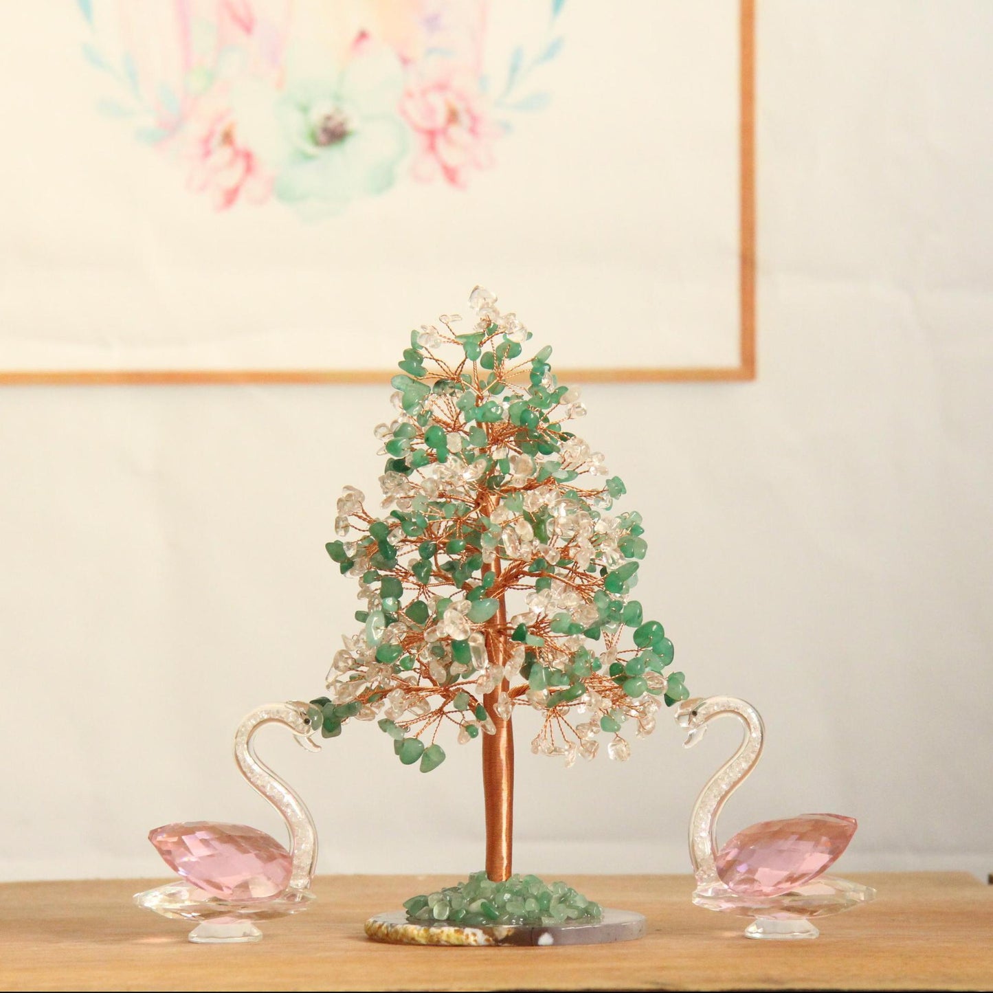 Natural Crystal Fortune Tree Pachira Macrocarpa Agate Slices Bottom Money Tree - My Store