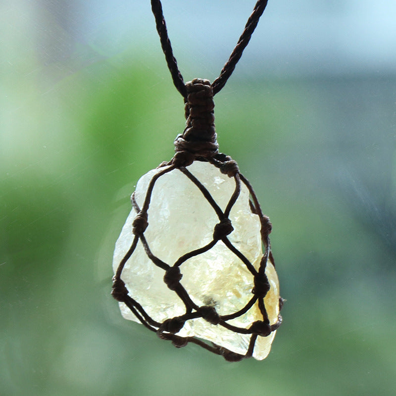 Raw agate crystal pendant bohemian style necklace