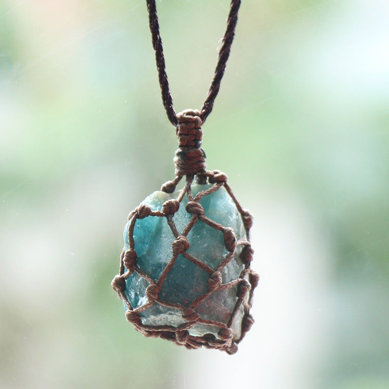 Handmade wire wrapped agate necklace on 24 inch chain