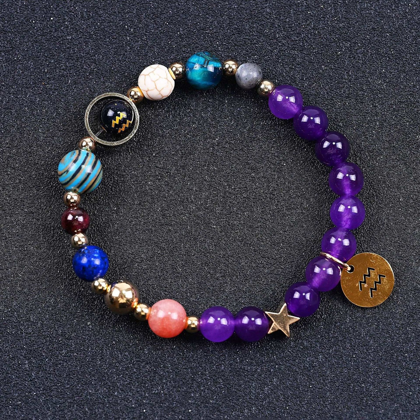 Twelve Constellations Bracelets Amethyst Blue San Constellation Lettering - My Store