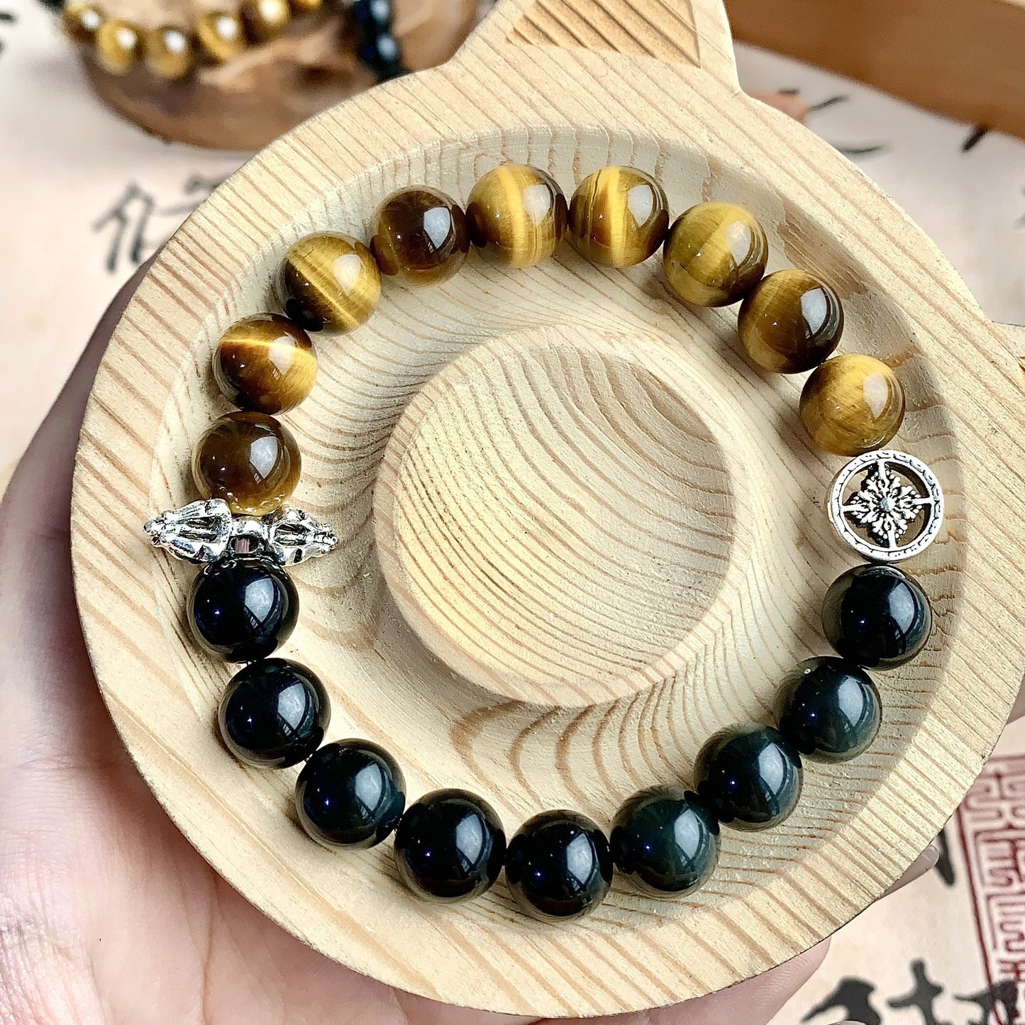 Golden Tiger Eye Silver Crystal Bracelet - Natural Gemstone