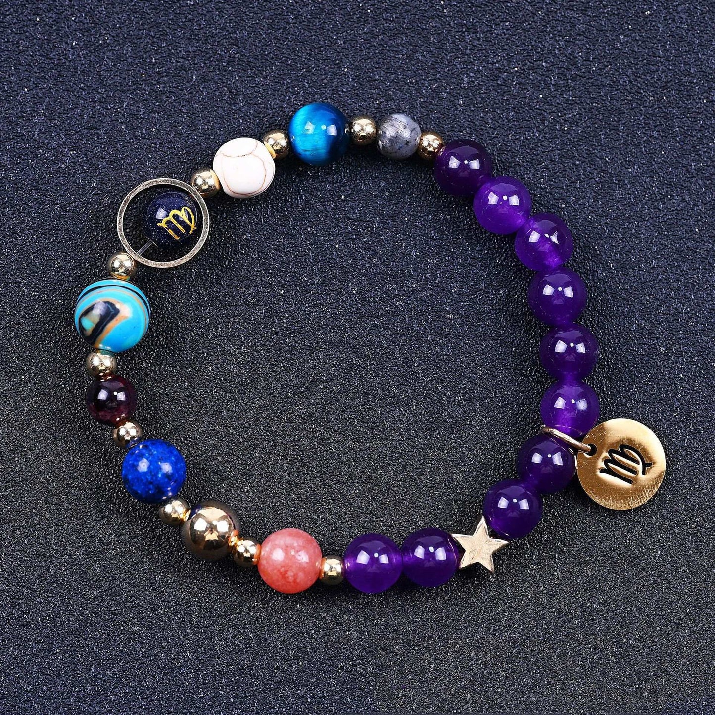 Twelve Constellations Bracelets Amethyst Blue San Constellation Lettering - My Store
