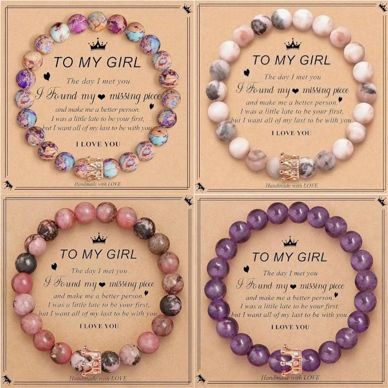 8mm natural stone beaded bracelet with rhodochrosite zebra crystal - handcrafted jewelry