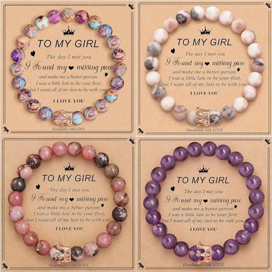 8mm natural stone beaded bracelet with rhodochrosite zebra crystal - handcrafted jewelry