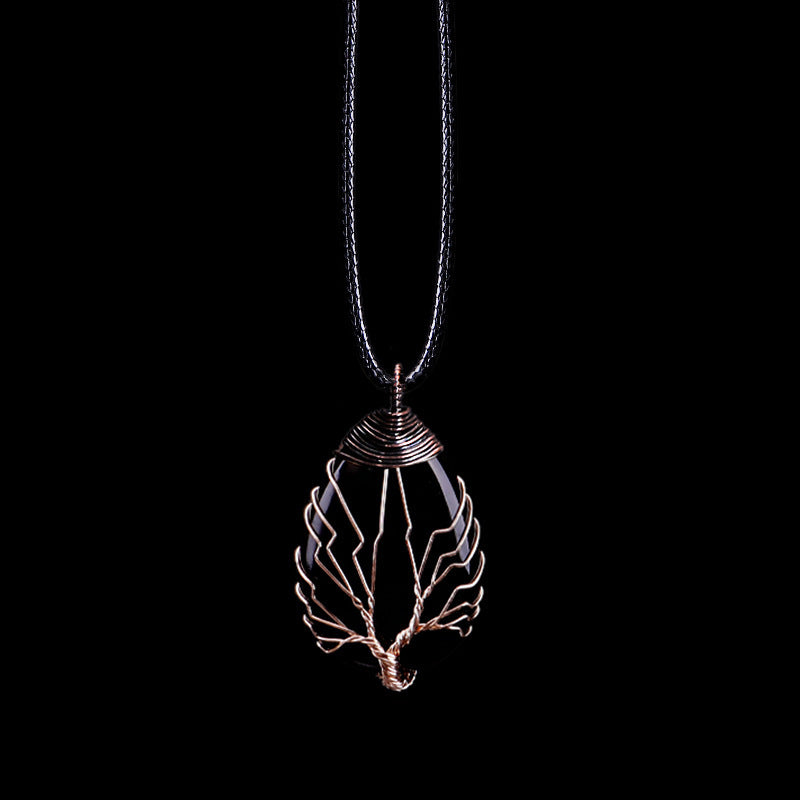 Bohemian wire wrapped pendant with natural stone - intricate detail