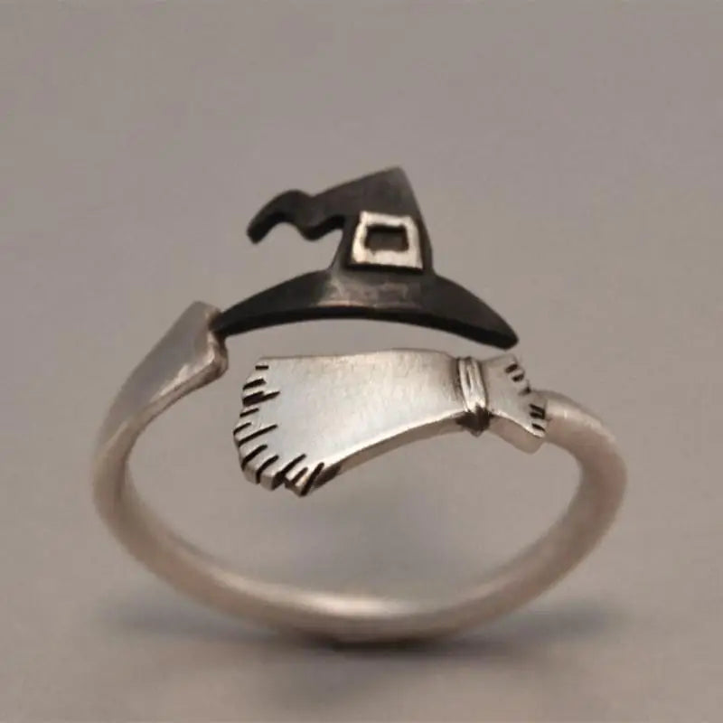 witch hat ring jewelry
magic broom ring adjustable
gothic mystical ring
halloween witch jewelry
pagan symbol ring