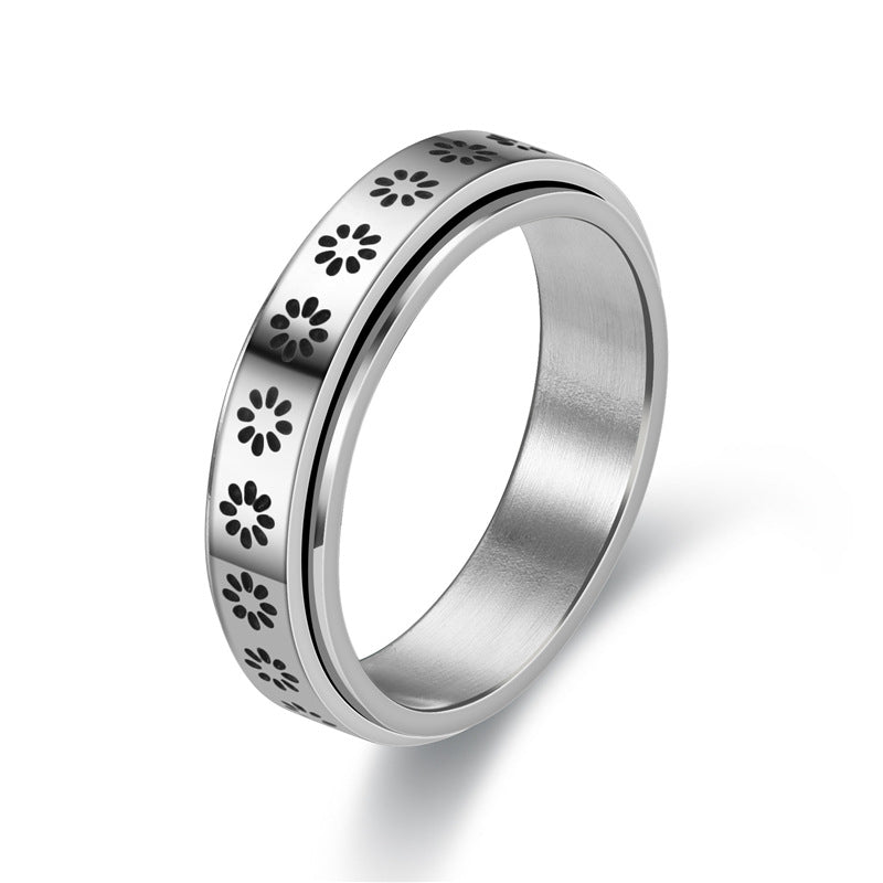 Retro Rotating Rotating Anxiety Men's Ring Moon Star Silver Black Stainless Steel Rotating Ring - My Store