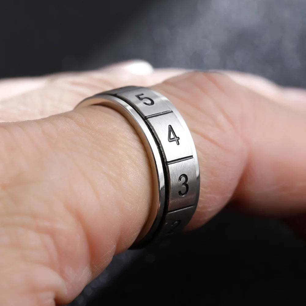 Stainless steel Roman digital fashion punk rotating pressure-resistant ring jewelry - My Store