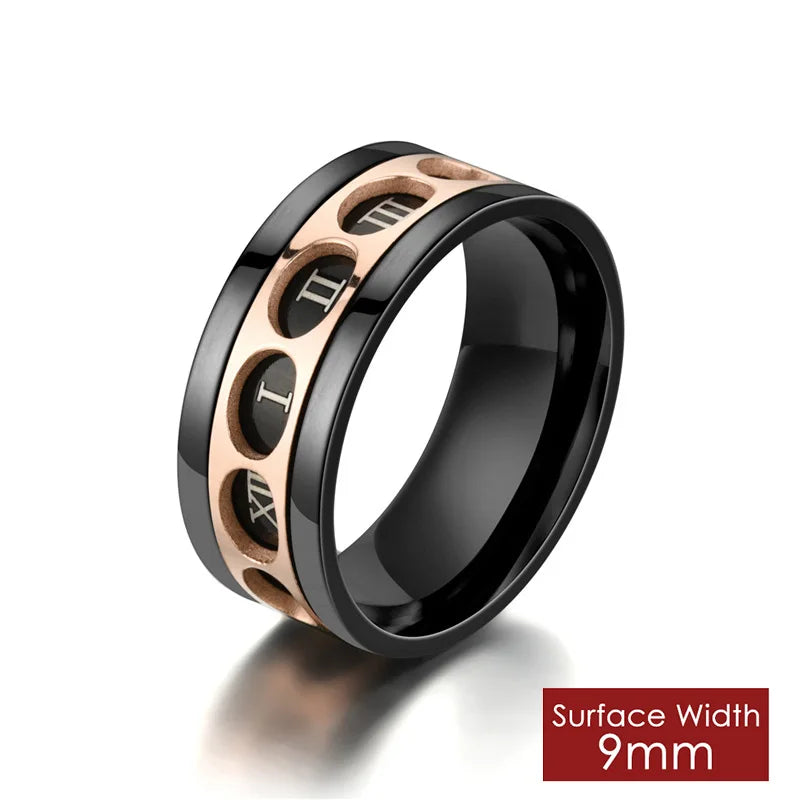 Stainless steel Roman digital fashion punk rotating pressure-resistant ring jewelry - My Store