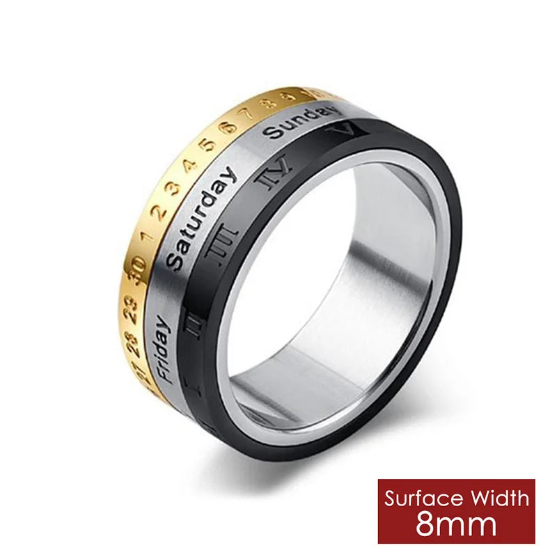 Stainless steel Roman digital fashion punk rotating pressure-resistant ring jewelry - My Store